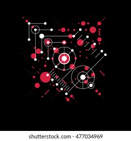 Modular Bauhaus red vector background, created from simple geometric figures like circles and lines. Best for use as advertising poster or banner design.