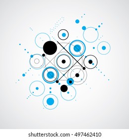 Modular Bauhaus vector background, created from simple geometric figures like circles and lines. Best for use as advertising poster or banner design.