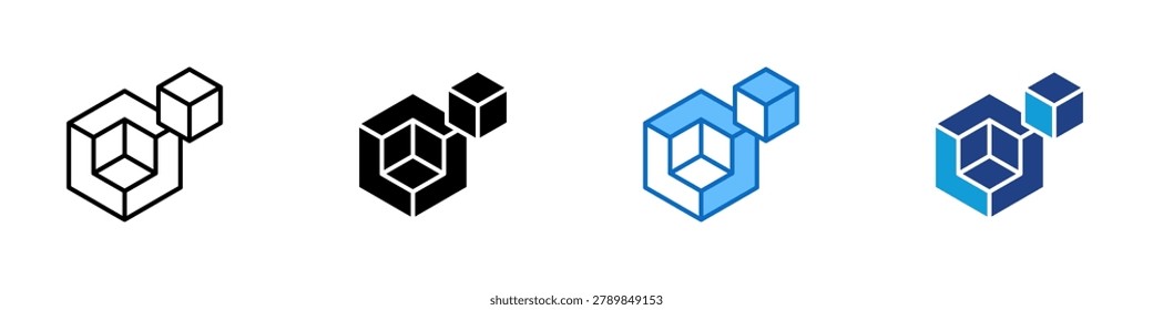 Modular Blocks Multiple Style Icon Design Vector - Connected blocks representing modular structure, product assembly, and scalable component architecture