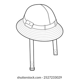 Modular Bucket Hat with pocket. Summer Head Fashion accessory cap clothing technical illustration. Vector headgear for Men, women, unisex style, flat template CAD mockup sketch outline isolated