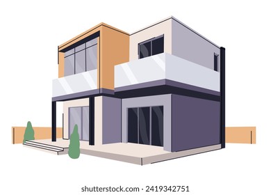 Modular construction of houses. Architecture. Modern house. Glass and wood villa. Residential building architecture. Modular homes exterior designs
of modern architecture. 