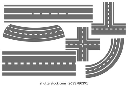 Modular Curved Road Vector Kit – Urban Navigation Paths in Top View