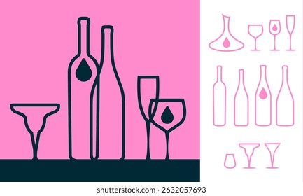 Modular drinkware silhouettes for graphic design, vector template