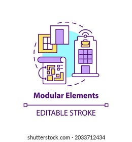 Modular elements concept icon. Future office building requirement idea thin line illustration. Sustainable materials. Unique features. Vector isolated outline RGB color drawing. Editable stroke