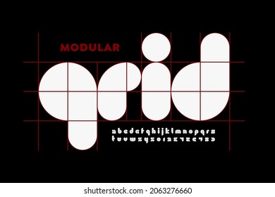 Modular grid font, alphabet letters and numbers vector illustration