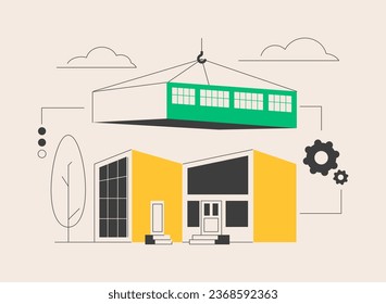 Modular home abstract concept vector illustration. Modular building, permanent foundation construction, prefabricated home components transportation, green footprint technology abstract metaphor.