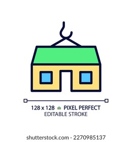 Modular home pixel perfect RGB color icon. Prefabricated house. Movable compact building. Property purchase. Real estate. Isolated vector illustration. Simple filled line drawing. Editable stroke