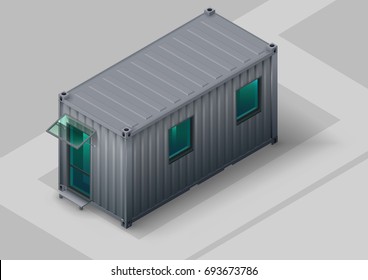 Modular home for staff or workers from the container. Smart apartment. Workshop. Isometrics in vector graphics
