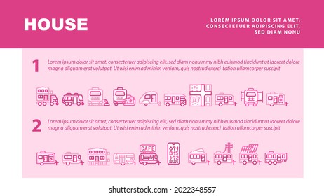 Modular House Trailer Landing Web Page Header Banner Template Vector. House With Pull-out Module And Gas Cylinder, Building Transportation And Charge Level Control Illustration