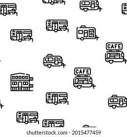 Modular House Trailer Vector Seamless Pattern Thin Line Illustration