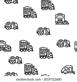 Modular House Trailer Vector Seamless Pattern Thin Line Illustration