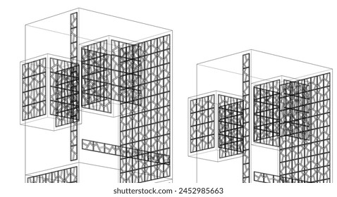 modular modern architecture 3d illustration