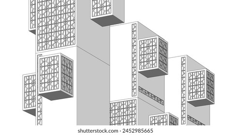 modular modern architecture 3d illustration