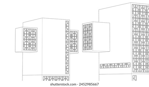 modular modern architecture 3d illustration