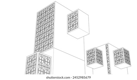 modular modern architecture 3d illustration