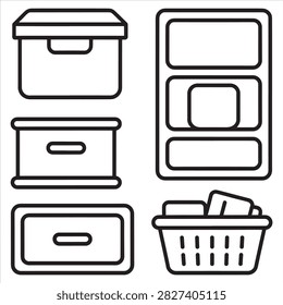 Modular Plastic Storage Drawers Basket Boxes Storage Organizer Unit Line Art For Coloring Book