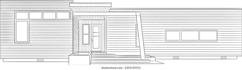 Modular Prefabricated House Black and White Outline Illustration