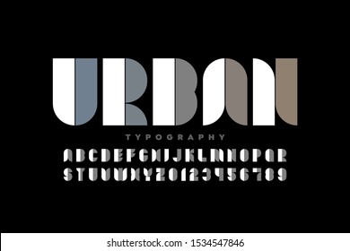 Tipo de letra modular, letras y números alfabéticos, ilustración vectorial