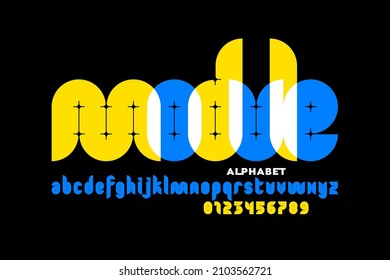 Modular style font, alphabet letters and numbers, vector illustration