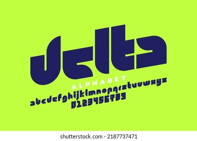 Modular style font, alphabet letters and numbers, vector illustration