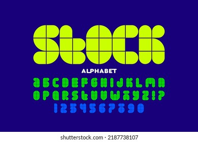 Modular style font, alphabet letters and numbers vector illustration