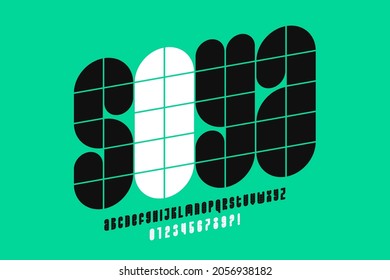 Modular style font design, alphabet letters and numbers, vector illustration
