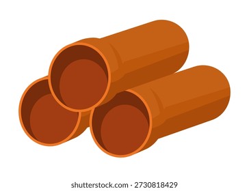 Tubos de terracota modulares con aberturas circulares en espacio de almacenamiento abierto, disposición de tubos de cerámica naranja resistente con aberturas circulares en el área de almacenamiento al aire libre