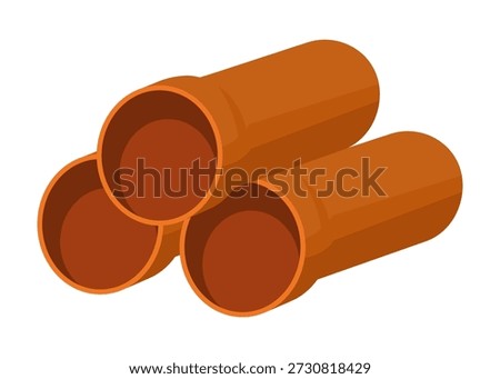 Modular terracotta pipes with circular openings in open storage space, Arrangement of sturdy orange ceramic pipes with circular openings in outdoor storage area
