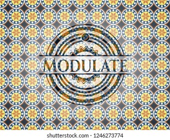 Modulate arabic badge background. Arabesque decoration.