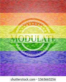 Modulate emblem on mosaic background with the colors of the LGBT flag