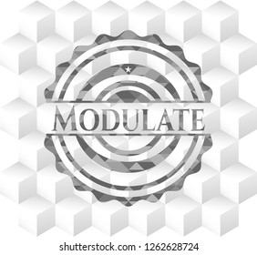 Modulate grey emblem with geometric cube white background