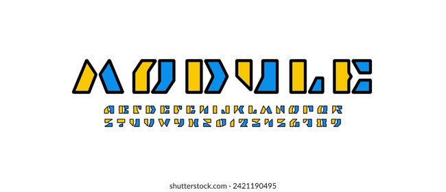 Modulalphabet Urlaubsskripte, KinderGroßbuchstaben A, B, C, D, E, F, G, H, I, J, K, L, M, N, O, P, Q, R, S, T, U, V, W, X, Y, Z und die Zahlen 0, 1, 2, 3, 4, 5, 6, 7, 8, 9, Vektorgrafik 10EPS