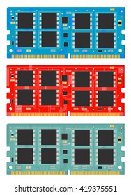 Module computer memory ( RAM )  in 3 colors: blue, red and green on white background.