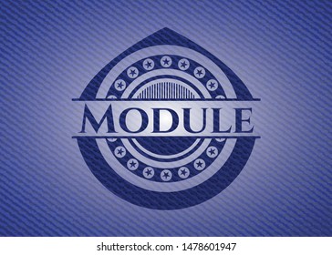 Module emblem with jean high quality background. Vector Illustration. Detailed.