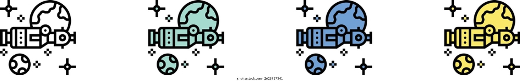 icono de módulo. Esquema, diseño de estilo verde, azul y amarillo aislado sobre fondo blanco