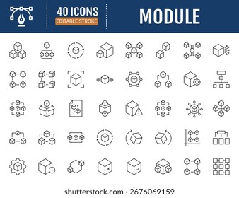 Module line icon set. Includes unit, block, api,
product and more icons. Vector Illustration with
Editable Strokes