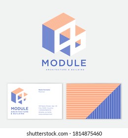 Module Logo. 3D Illusion. Architecture And Building Bureau Logo. Modules And Letters. Business Card.