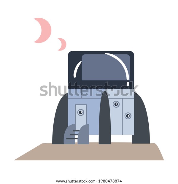 Module
of Spacecraft, Futuristic Human Settlement on Mars, Moon or another
Planet, Colonist House Cartoon Vector
Illustration