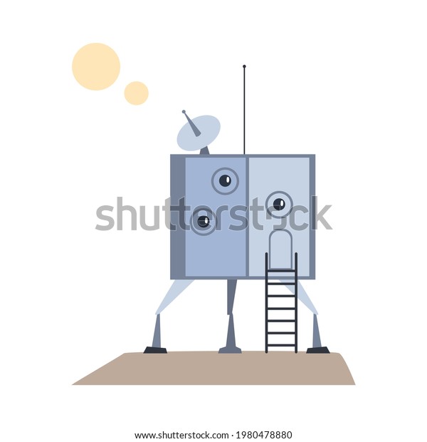 Module of Spacecraft,\
Futuristic Human Settlement on Mars, Moon or another Planet Cartoon\
Vector Illustration