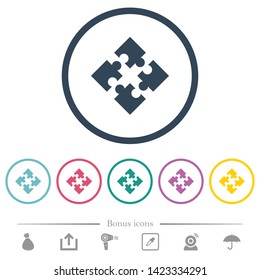 Modules flat color icons in round outlines. 6 bonus icons included.