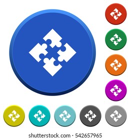 Modules round color beveled buttons with smooth surfaces and flat white icons