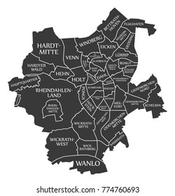 Moenchengladbach City Map Germany DE labelled black illustration