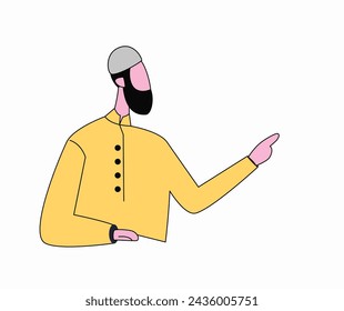 a moeslim pointing hand gesture character illustration