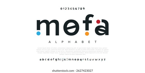 Mofa Mínimo de fontes modernas alfabeto. Tipografia minimalista neon urbano digital fashion futura fonte logotipo criativo.