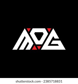 MOG triangle letter logo design with triangle shape. MOG triangle logo design monogram. MOG triangle vector logo template with red color. MOG triangular logo Simple, Elegant, and Luxurious design.