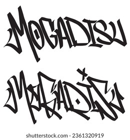 mogadishu capital city name of somalia country digital graffiti art handstyle painting chisel tags one liner color black vector illustration signature symbol