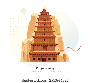 As cavernas de Mogao - as mil grutas de Buda - Dunghuang, Gansu na China - ilustração de estoque como arquivo EPS 10