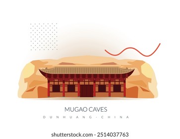 As cavernas de Mogao - as mil grutas de Buda - Dunghuang, Gansu na China - ilustração de estoque como arquivo EPS 10