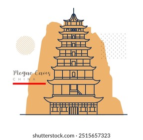 As cavernas de Mogao - as mil grutas de Buda - Dunghuang, Gansu na China - ilustração de estoque como arquivo EPS 10