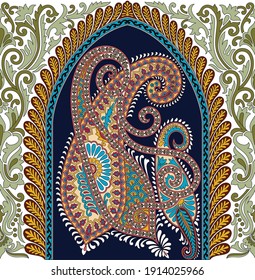 Moghul Paisley bunch pattern on navy background